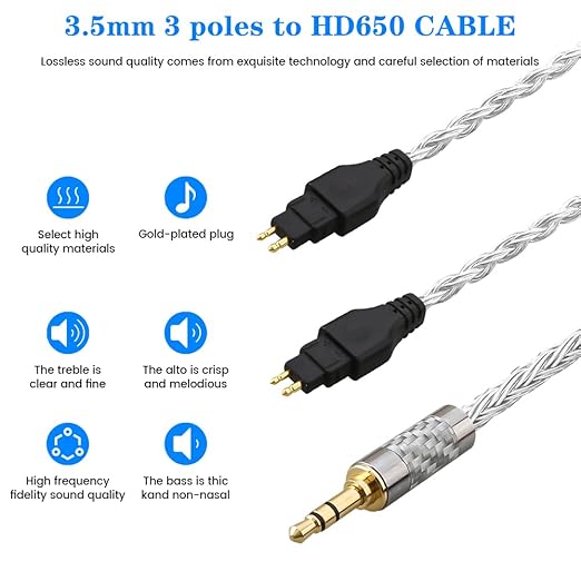 Replacement Cable for SENNHEISER Headphones HD650 HD600 HD580 HD535 HD545 HD565 HD265 with 3.5mm (1.2m, 3.5mm 3poles)