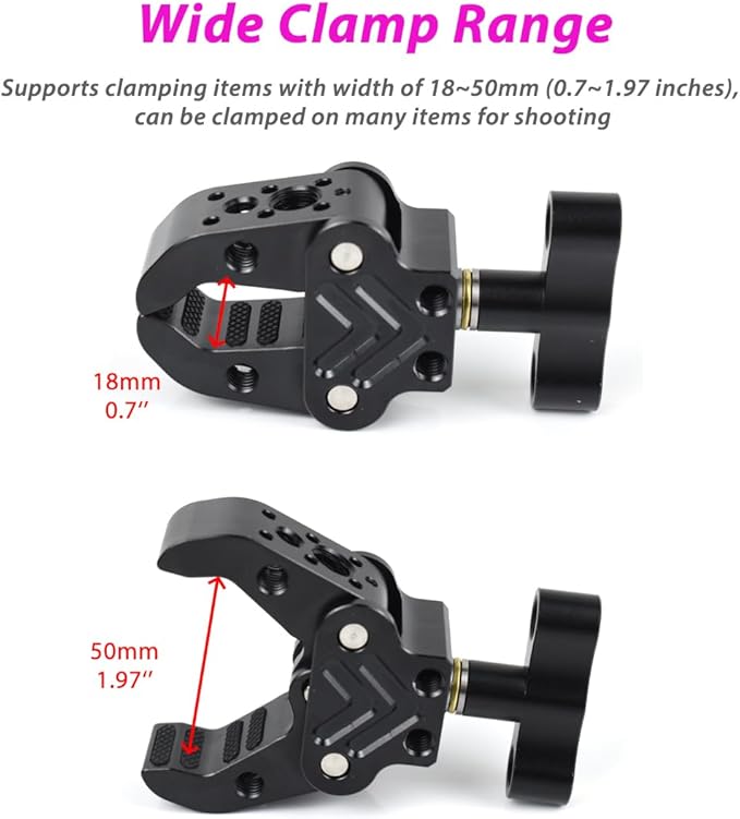 Super Clamp with 1/4" 3/8" Threads, Camera Clamp Mount for LED Lights,Magic Arm, Mic, Wireless Flash Receivers, Triggers, Photography Accessories