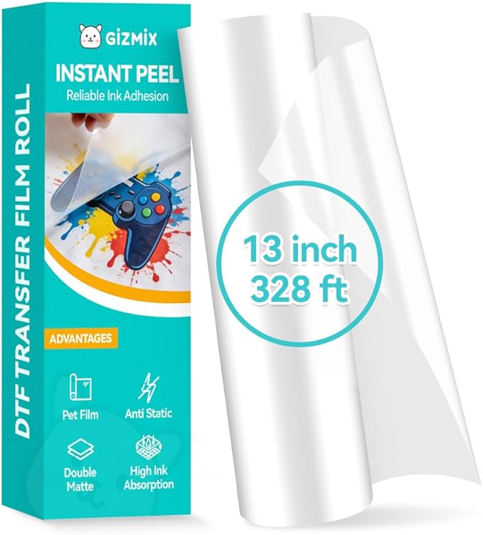DTF Transfer Film Roll 13in x 328ft – Matte PET Heat Transfer Film, Instant Peel, High Ink Adhesion, for DTF Printing