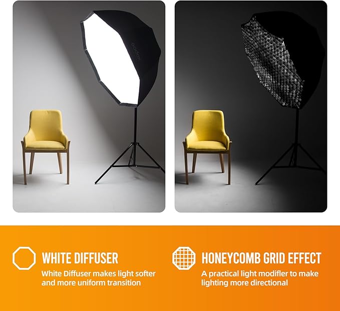 Godox Photo Studio 80cm 31.5in Portable Octagon Umbrella Softbox,190cm Light Stand with Hot Shoe Holder Bracket kit for Flash Speelidte