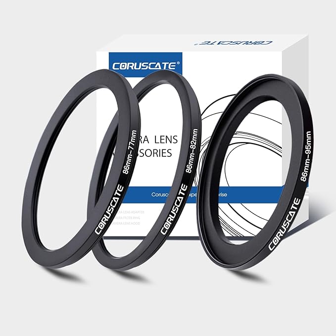 3Pcs 86-82mm/86-77mm/86-95mm Filter Ring Adapter,Metal Step Down Ring for All Brands Camera Accessory(for UV,CPL,ND,Threaded Lens Hood)
