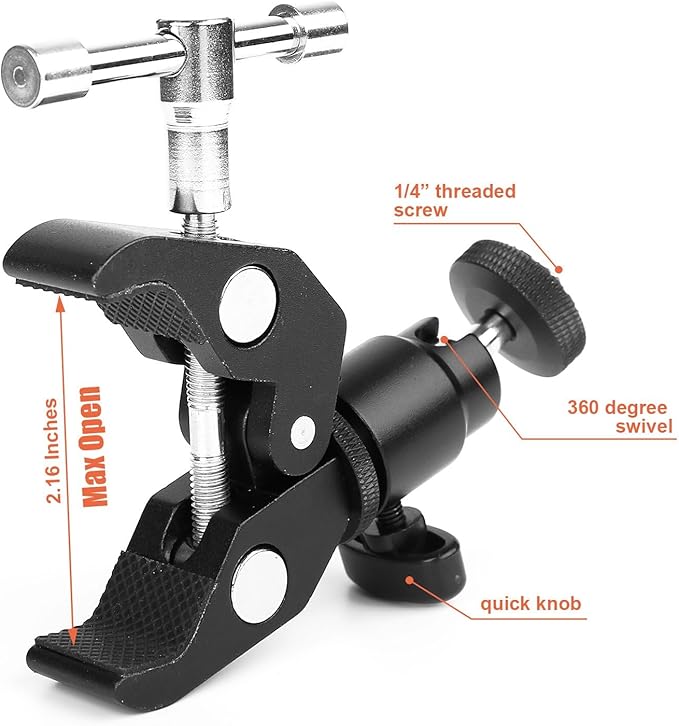ChromLives Camera Clamp Mount Ball Head Clamp Super Clamp and Mini Ball Head Hot Shoe Mount Adapter with 1/4"-20 Tripod Screw Compatible with LCD/DV Monitor, LED Lights, Flash Microphone and More