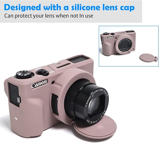 Easy Hood Camera Case for Canon Powershot G7 X Mark III Digital Camera, Silicone Soft Camera Case with Button Marker Removable Lens Cover G7X Protective Body Skin - Tiffany Pink