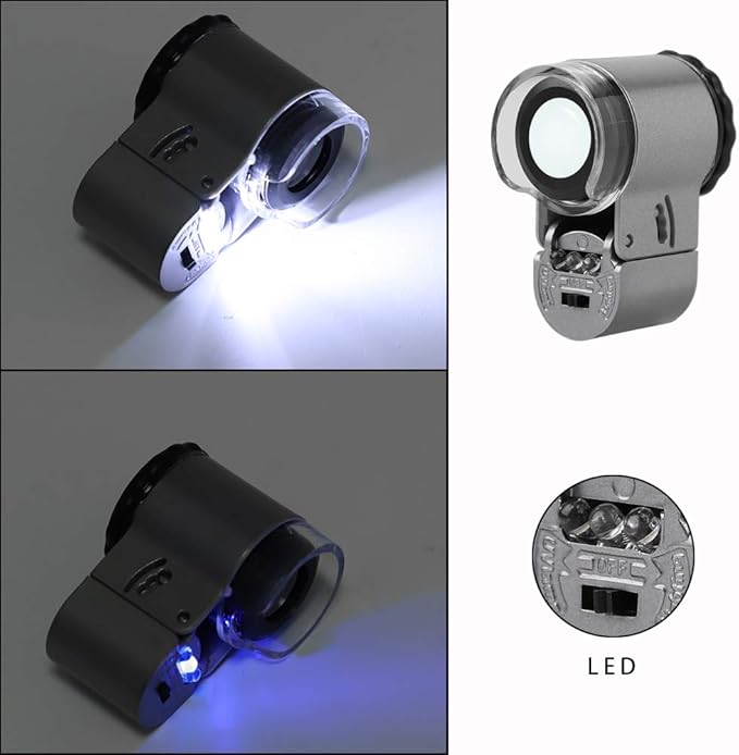 50X Pocket Jewelry Loupe Mini Jewelry Magnifier with UV LED Light Portable Eye Loupe Magnifier Coin Magnifying Glass Microscope Handheld Eye Glass for Jewelry Diamond Stamps Coin Collection