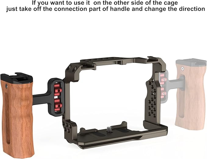 Poyinco Wooden Mini Handle Side Handgrip with 1/4"-20 Screws for Digital Camera DSLR Camera Cage with Cold Shoe Mount Built-in Wrench can Up and Down Adjustable - Black