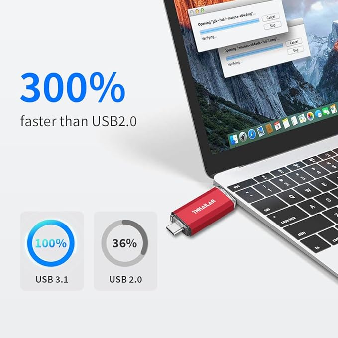 Thkailar 32GB Fat32 USB C Flash Drive OTG High Speed for Store Data-USB 3.1 Thumb Drive C Jump Drive-Compatible with Samsung,Mac Pro,Laptops,Tablets,PC(Red)