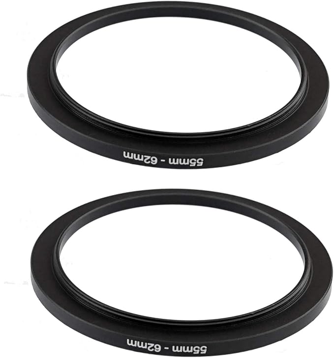 (2-Pcs) 55-62MM Step-Up Ring Adapter, 55mm to 62mm Step Up Filter Ring, 55 mm Male 62 mm Female Stepping Up Ring for DSLR Camera Lens and ND UV CPL Infrared Filters