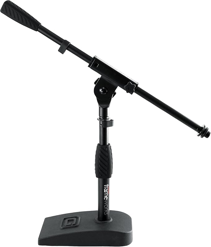 Gator Frameworks Short Weighted Base Microphone Boom Arm Stand with Clamp-On Single Layer Pop Filter (GFW-MIC0821-POP), Black