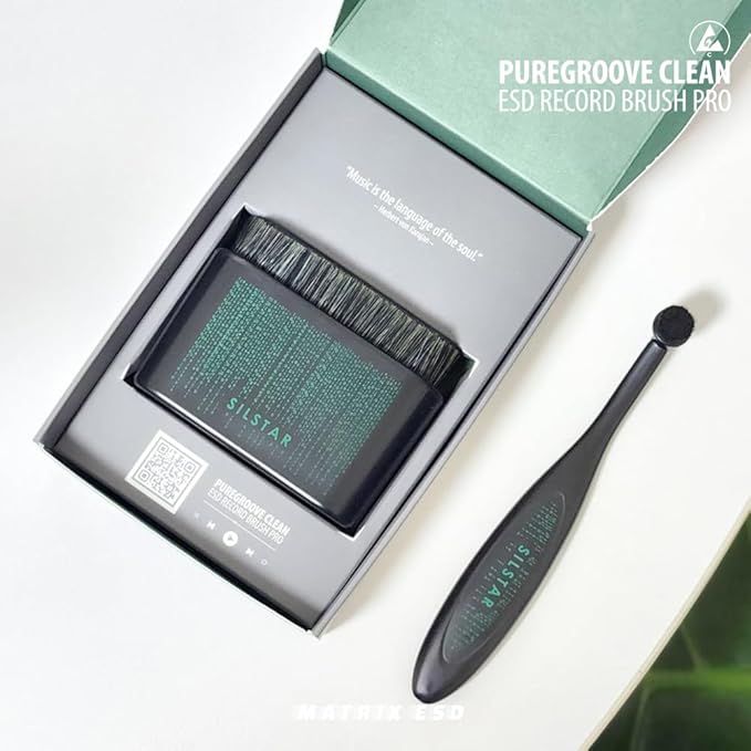 PureGroove Clean ESD Record Brush Pro – Premium Triple-Layer Anti-Static Vinyl Cleaning Brush with Conductive Copper Fibers & Ultra-Soft Bristles for Deep Groove Dust Removal Audiophile-Grade LP Care