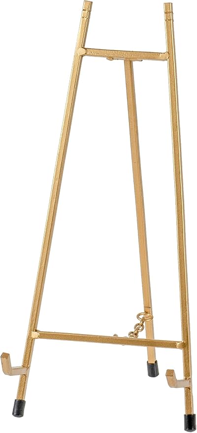 Red Co. 13” Tall Modern Metal Tripod Plate Stand and Art Holder Easel, Gold