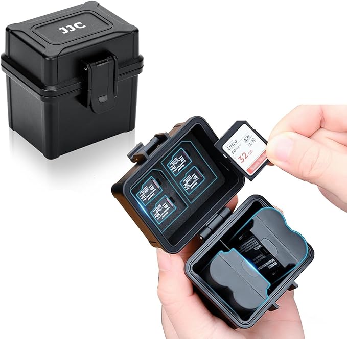 JJC Portable Camera Battery Memory Card Case,Battery Holder Organizer Box for 2x Canon LP-E17 LP-E12 LP-E10 Fuji NP-W126 NP-W235 Nikon EN-EL14A EN-EL25 Sony NP-FZ100 NP-FW50 DMW-BLG10 Battery and More