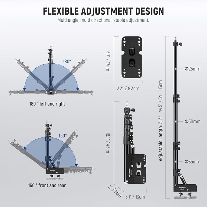 NEEWER Ring Light Wall Mount Boom Arm, 22"-46"/55-116cm 180° Swivel Triangle Light Wall Mounting for Photography Strobe Monolight Softbox Umbrella Reflector, Aluminum Alloy, 6.6lb/3kg Capacity, WB-100