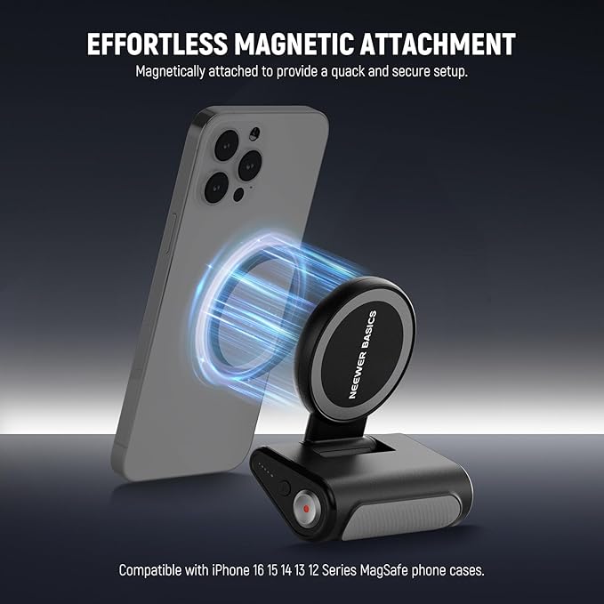 NEEWER Basics Magnetic Phone Camera Grip Handle with Shutter Remote Compatible with MagSafe iPhone ONLY, 18W Magnetic Charging, 5000mAh Rechargeable for Vlog Selfie Tripod Video Recording, WS-25001