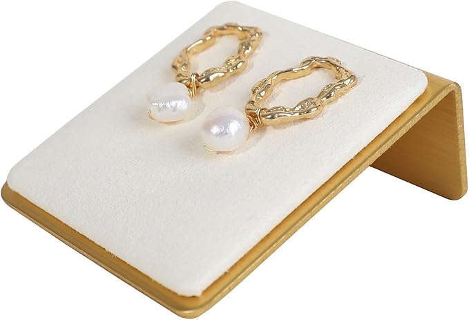 GemeShou Beige Velvet stud earring holders for selling, small earrings storage board for girls, Gold Jewelry earring display stands, Jewelry studs organizer【Beige】