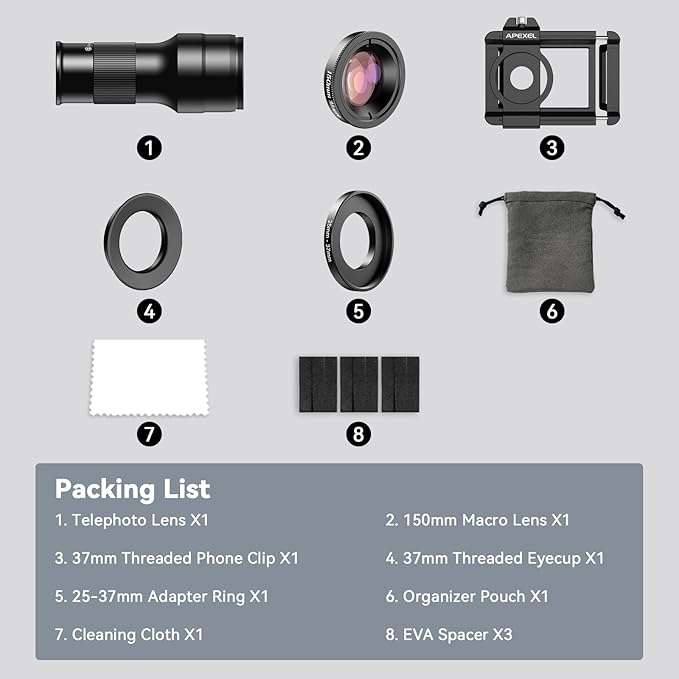 Evil eye 2 in 1 Phone Camera Lens Kit, 6X Telephoto Lens & 150mm Macro Lens with Universal Lens Clip, Phone Lens Attachment for iPhone and Andriod