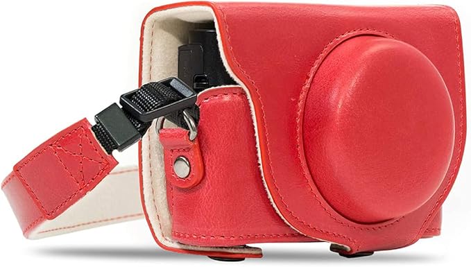 MegaGear MG1139 Ever Ready Leather Camera Case Compatible with Sony Cyber-Shot DSC-RX100 VI, DSC-RX100 V, DSC-RX100 IV, DSC-RX100 III - Red