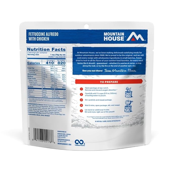 Mountain House Fettuccine Alfredo with Chicken | Freeze Dried Backpacking & Camping Food | 2 Servings