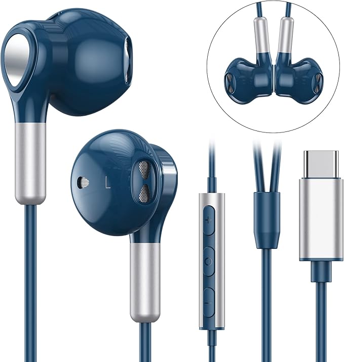 USB C Headphones for Samsung Galaxy S24 S23 Ultra S22 S21 FE S20 A54 A53 USB C Earphones with Mic Volume Control Wired Earbuds USB Type C Headphones for iPhone 16 15 Pro Max Plus iPad Pro Pixel 8 7 6a
