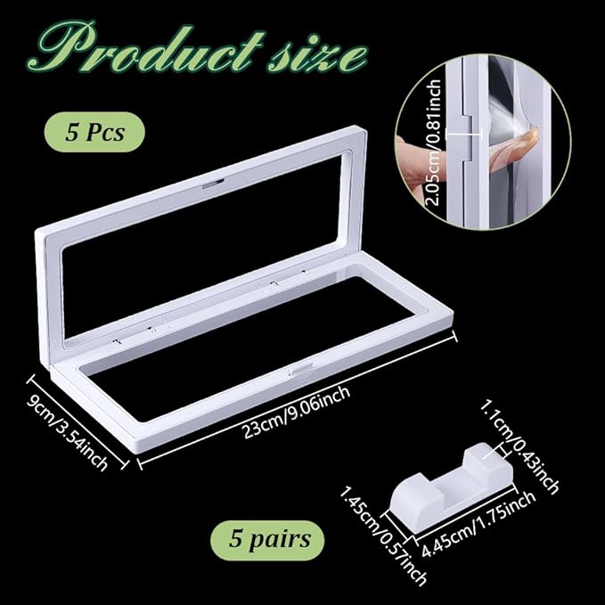 AHANDMAKER 5Pcs 3D Floating Display Case, 9.06"x3.54"x0.81" White Coin Display Case Transparent Film Storage Box, Case Frame Holder Stands for Shell Jewelry Challenge Coin, Pin, Commemorative Medal