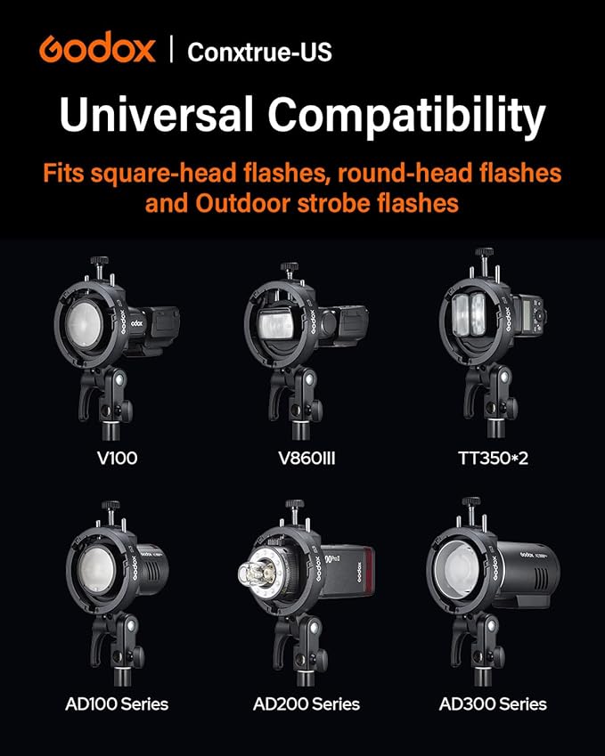 Godox S3 Speedlite Bracket for Bowens Mount, 2025 Upgraded S2 S-Type Version, Smaller & Lighter Flash Holder for Reflector, Snoot, Umbrella and Softbox