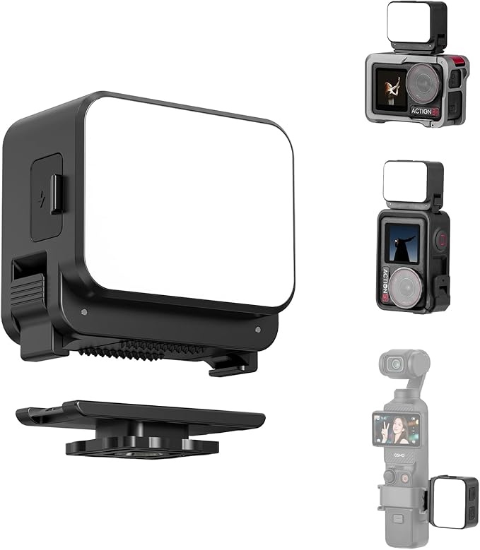 Mini Light for DJI Action Camera, Pocket 3 Fill Lighting Cold Hot Shoe LED Vlogging Light Attachment for DJI OSMO Pocket 3 Action 5 Pro 4 3, for GoPro Accessories