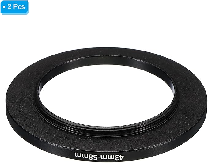 PATIKIL 43mm-58mm Metal Step Up Ring, 2 Pack Camera Lens Filter Adapter Ring Aluminum Filter Adapter Ring for Camera Lenses Hood, Black