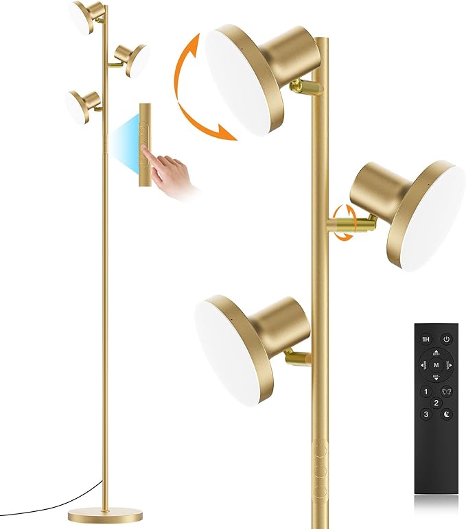 36W LED Tree Floor Lamp, Modern Dimmable Standing Lamp with Remote & Touch Control, 4 Color Temperatures, 3 Rotatable LED Light Floor Lamps for Living Room, Bedroom, Office