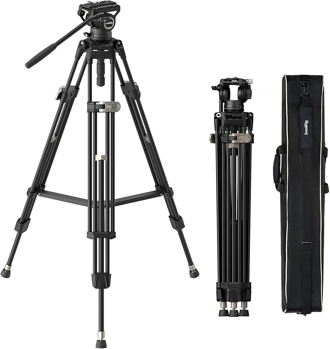 SmallRig AD-80 FreeBlazer Heavy-Duty Video Tripod System, 75" Tall, Fluid Head, One-Step Height Adjust, Dual-Mode QR Plate, Load up to 17lbs, Professional Tripod for Camera