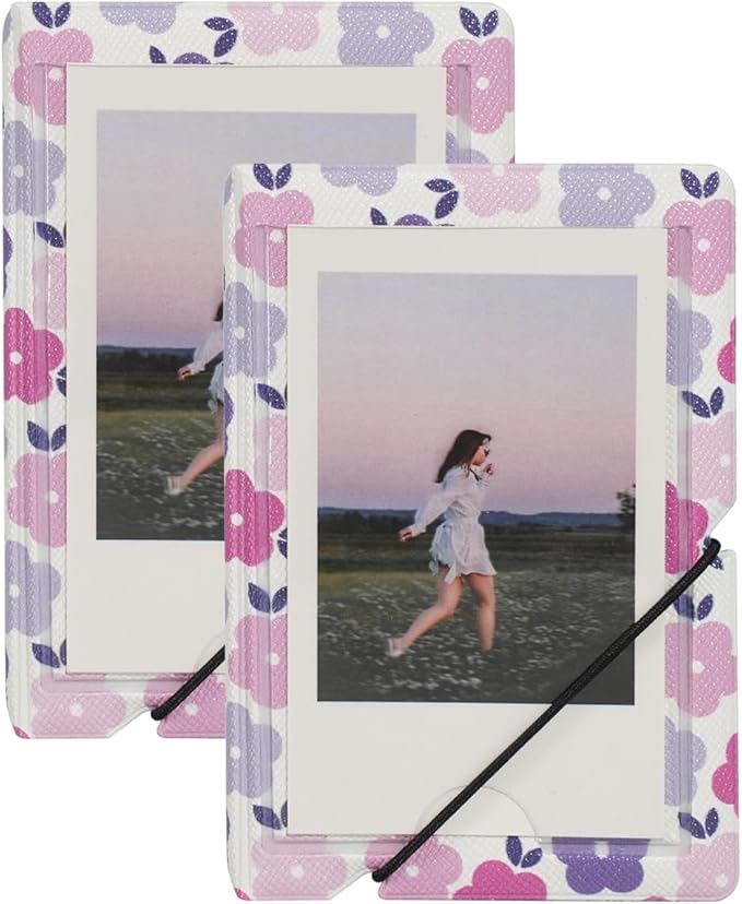 Mini 2x3 Small Polaroid Photo Album Book For 3 Inch Fujifilm Instax Mini 12 11 9 99 8 7+ 40 EVO Camera Film, HP Sprocket, K-pop Photocards. (Flat Flowers, 2 Pack)