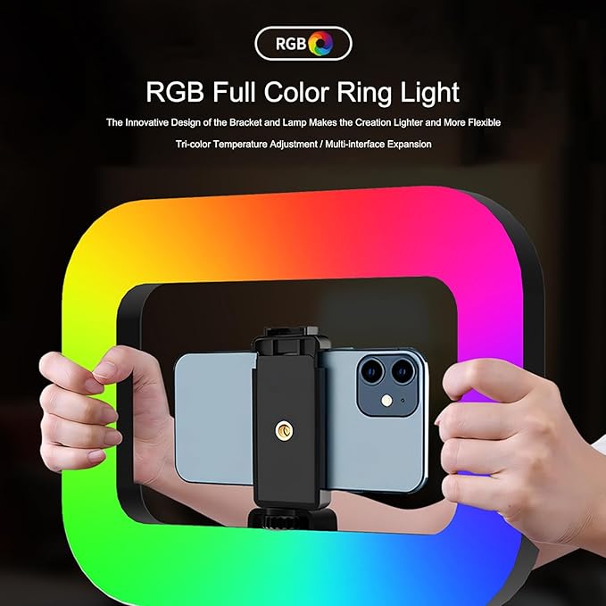Selfie Ring Light, Handheld Ring Selfie Light Kit, USB-Powered Portable Ring Light, LED Mobile Video Stabilize for Camera, Smartphone, YouTube, TikTok Video Recording, Makeup (YM200 RGB)