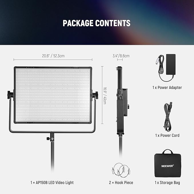 NEEWER 150W Bi Color LED Panel Video Light Kit, 1440 LEDs 49500Lux@0.5m 2500K-8500K CRI96+/TLCI97+ 0-100% Dimming APP/2.4G/Panel/DMX Control for Pro Studio Photography Recording Stage Lighting, AP150B