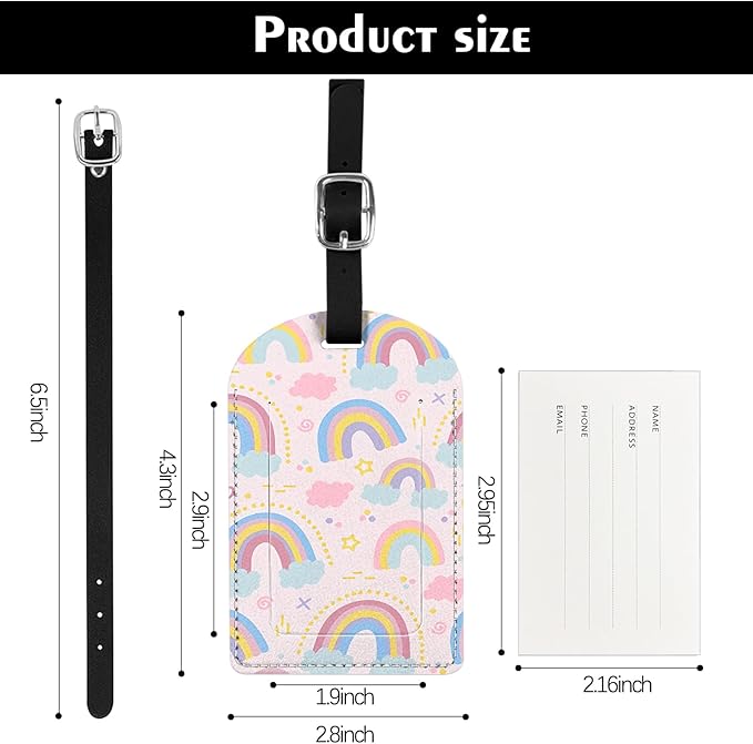 2 Pack Luggage Tag Suitcase Tags PU Leather Identifiers Privacy Cover Luggage Tags Aesthetic Cute Travel Bag Labels for Women Girls Men-Rainbow