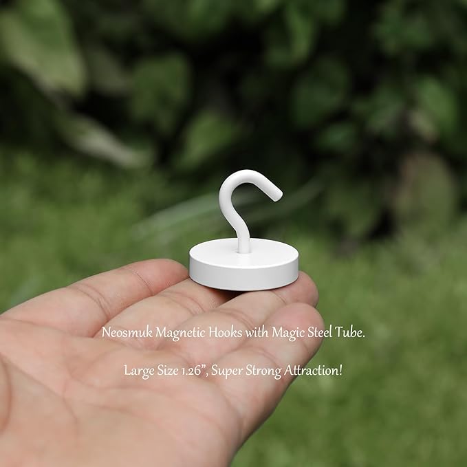 Neosmuk Magnetic Hooks, Cruise Ship Essentials, 130lb+ Heavy Duty Magnetic Hooks for Cruise Cabins, Refrigerator, Grill, Hanging, and Travel | Extra Strong Must-Haves Magnet Hook,White，5 Pack