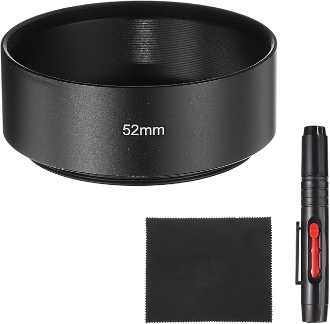 PATIKIL Lens Hood Shade, 52mm Mid-Focus Mount Standard Screw-in Metal Camera Cap Shade with Cleaning Cloth and Cleaning Pen, Black