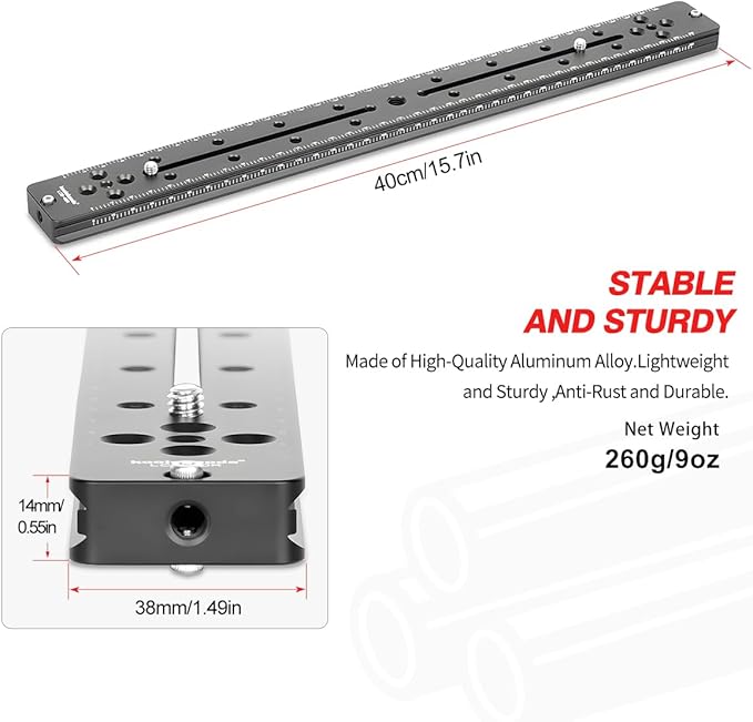 Koolehaoda 400mm Rail Plate Multi-Purpose Dual Rail Quick Release Plate Aluminium Alloy Plate Compatible with Arca Swiss for Camera