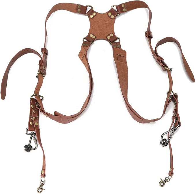 Pilipane Camera Harness, Shoulder Leather Camera Strap, Double Shoulder Camera Strap Harness Quick Release adjust Camera Tether Strap, Camera Holster