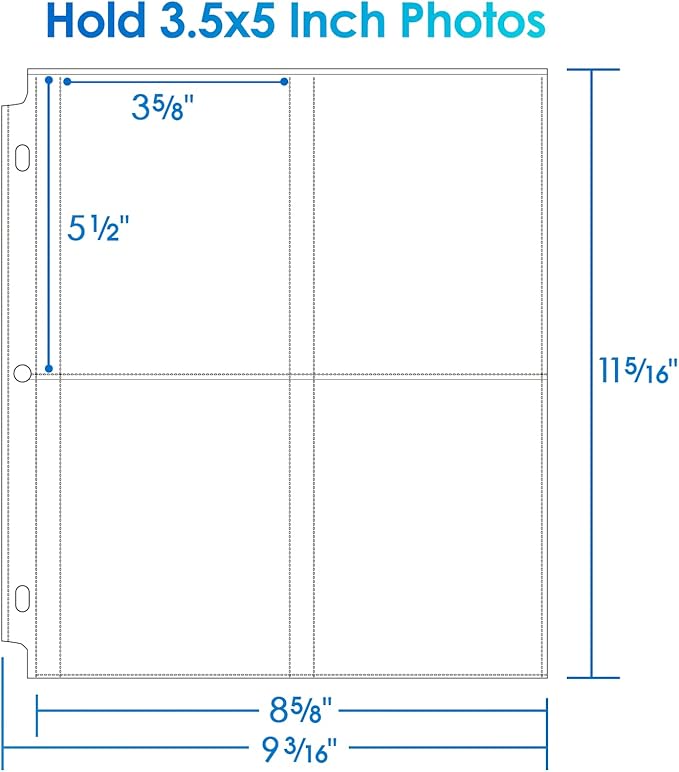 MaxGear 60 Pack 3.5x5 Photo Sleeves for 3 Ring Binder (480 Pictures), Heavy-Duty Archival Page Protectors, 4-Pocket Clear Photo Album Refill Pages, Plastic Seed Binder Pages 8.5x11, Acid-Free