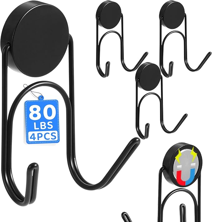 Buelkmag Magnetic Hooks 80Lbs+ 304 Stainless Steel Hooks Heavy Duty Magnets Hanging Hooks for Refrigerator Grill Toolbox Cabins Outdoor,2026 Cruise Essentials Camper Accessories 4pack (Black)