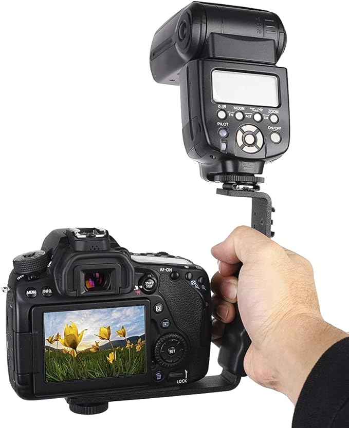 L-Shape Flash Bracket with Dual Flash Cold Shoe Mount  Tripod Screw Versatile for Camcorder Microphone DSLR Canon/Nikon/Sony/Yongnuo/Flash Stand