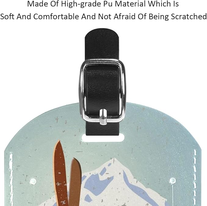 2 Pack Winter Ski Moutain Luggage Tags for Suitcases PU Leather Travel Tags Bag Tags Privacy Protection