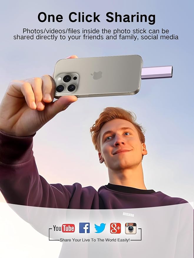 EATOP 256GB Flash Drive Intended for iPhone iPad, Memory Stick Storage for Photos and Videos Backup, Compatible with iPhone iPad Android PC, Plug and Play, No Application Required (Purple)