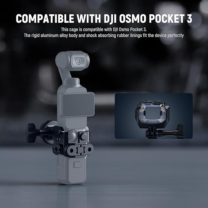 NEEWER Pocket 3 Cage Compatible with DJI Osmo Pocket 3 & Creator Combo Accessories, Gimbal Video Recording Extension Rig with Action Camera Adapter, 1/4" Threads, Cold Shoe, Cleaning Cloth, AC009