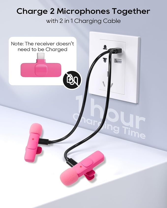 Mini Microphone for iphone Android Phone Tablet ipad PC, Usb C Wireless Lavalier Mic for Video Recording Vlogging Youtube Tiktok Podcast Interview content creators, Type C Tiny Microphones Rose Pink