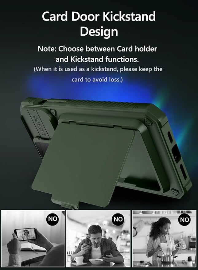 Vihibii for iPhone 15 Pro Max Case with Card Holder (4 Cards) & Slide Camera Cover & Kickstand, Military Grade Drop Protection, Rugged Hard Back & Silicone Edge Wallet Phone Case, 6.7" 2023, Green