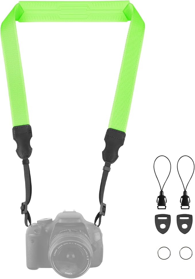 Neck Strap Silicone Camera Straps - Padded Camera Strap, 1.5" Wide Adjustable Nylon Shoulder Strap - Compatible with Canon, Nikon, Sony, and More DSLR and Mirrorless Cameras (Fluorescent Green)
