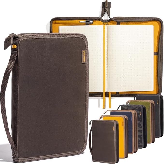 LOCHBY® Field Folio A5 | Zipper Journal Notebook Cover | Water Resistant Waxed Canvas | Included Tomoe River Notebook | Perfect for Travel, Art, Bullet Journal