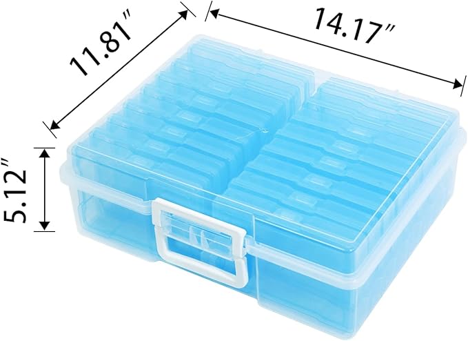 Naivees 4" x 6" Photo Storage Case with Handle, 16 Inner Photo Organizer Keeper, Extra Large Storage Picture Boxes, Seed Storage, Transparent Craft Keeper (Blue)