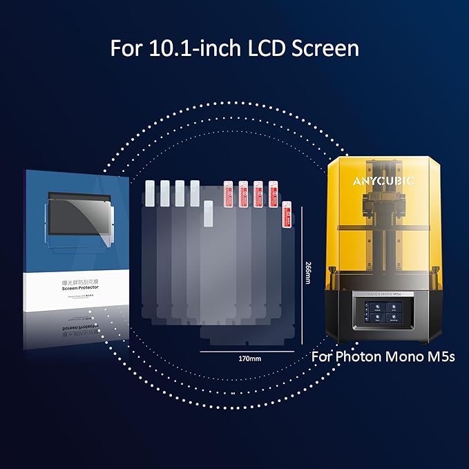 Photon MONO M5s 3D Printer Screen Protector,Original Protective Film 5Pcs for 10.1 inch LCD SLA UV Resin 3D Printer-Thickness 0.1mm-ONLY for Photon MONO M5s&M5s Pro NOT for Photon MONO M5