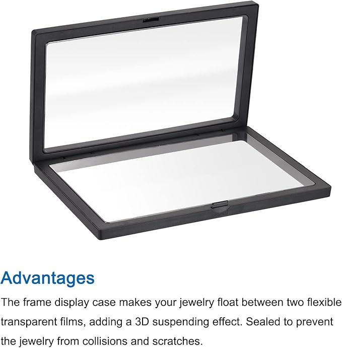 MECCANIXITY Floating Frame Display Holder Stand 3D Jewelry Display Box with Base 7.09 x 7.09 x 0.79 inch Black Pack of 2