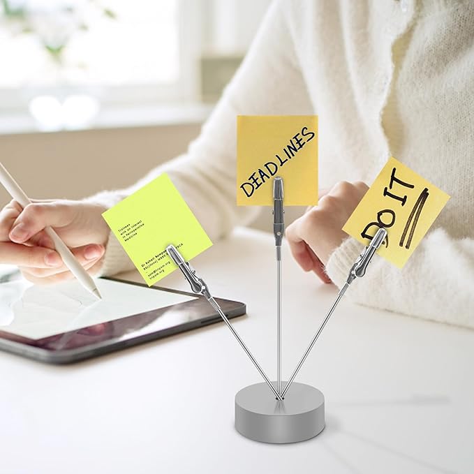 FaitAtten 6 Pack Desktop Photo Tree Holder Clip Round Base, 3-Branch Gift Card Holder with Clips, Memo and Picture Display Clip Holder Stand for Wedding Party Photo Clip Holder Table Numbers Silver